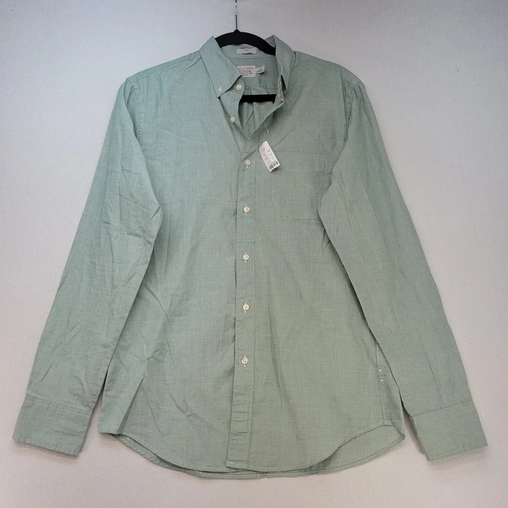J.Crew Button Down Shirt Mens Small Green Slim Fit Secret Wash BW443 Micro Check